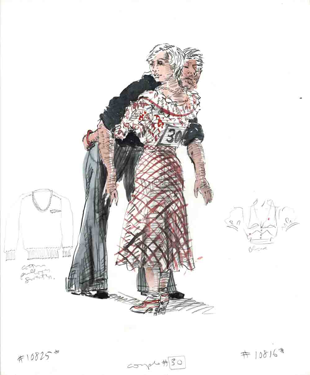 Sketch for John McInnis and Ida Gilliams as Couple 42 after drawings by Reginald Marsh, Steel Pier, Graphite/ Watercolor/ Gouache/ Colored pencil on Bristol board, 14 x 17 inches